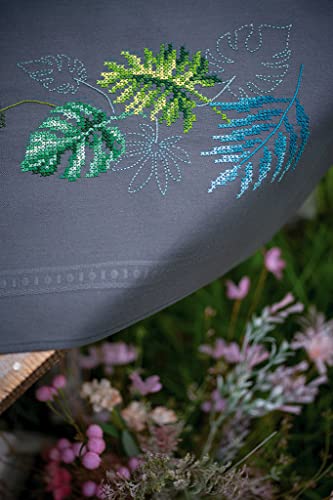 Vervaco Kreuzstich Stickpackungen Tischdecke botanische Blätter Stickdecken Vorgezeichnet Basteln Erwachsene Kreativ Set Vorgedruckte Decke Sticken 80 x 80 cm Stickset DIY Sticken Set von Vervaco