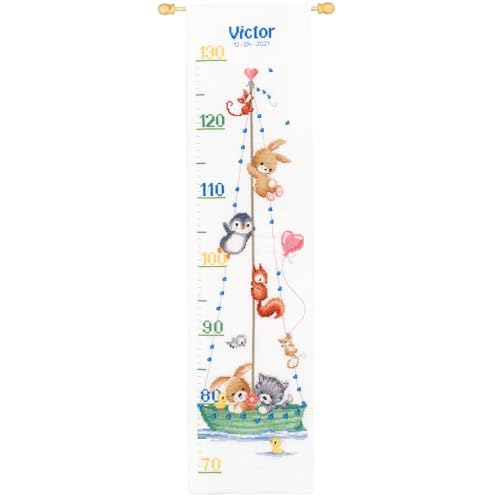 Vervaco Gezählter Kreuzstich Stickpackungen Stickset Baby Geburt Unser Größtes Abenteuer Wanddekoration Handarbeit Set für Erwachsene Kreatives Handwerk ca. 18 x 70 cm Geburt Geschenk Hausdeko von Vervaco