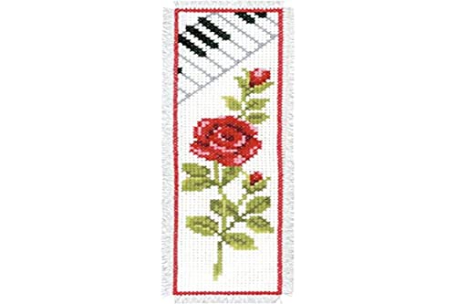 Vervaco Rose mit Klavier Kreuzstich Lesezeichen inklusive Material, Baumwolle, Mehrfarbig, 6 x 20 x 0.3 cm von Vervaco