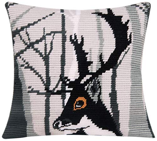 Vervaco Stickpackung Kissen Langstich Set HUGO Schräger Spannstich Stickerei Set Anfänger Basteln Erwachsene Kreativ Set ca. 40 x 40 cm Bastelset Handwerker Handarbeit Zubehör Geschenkset von Vervaco