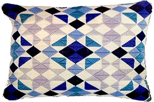 Vervaco Spannstich Stickkissen Rauten in Blau Spannstichkissen, Baumwolle, Mehrfarbig, 40 x 40 x 0.3 cm von Vervaco