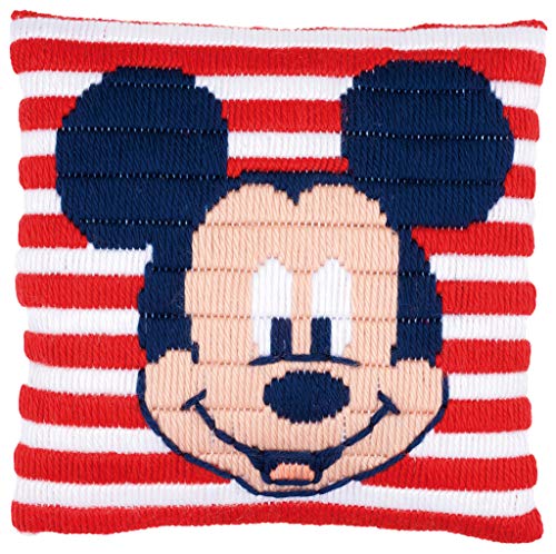 Vervaco Spannstichkissen Disney Mickey Mouse, Stickbild vorgezeichnet Spannstichpackung, vorbezeichnet, Baumwolle, Mehrfarbig, 25 x 25 x 0,3 cm von Vervaco