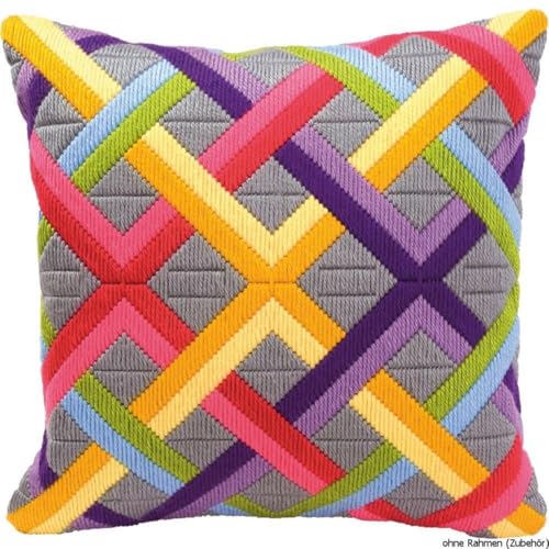 Vervaco Stickpackung Kissen Langstich Set ART DEKO Stickerei Set Anfänger Basteln Erwachsene Kreativ Set ca. 40 x 40 cm Bastelset Handwerker Handarbeit Zubehör Geschenkset von Vervaco