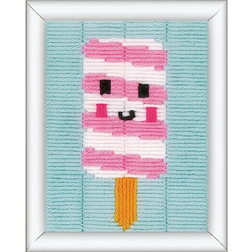 Vervaco Stickbilder für Kinder Langstich Set EIS Stickset für Anfänger Bastelset Handwerker ca. 12,5 x 16 cm Kreatives Nähset für Kinder DIY Sticken Set Kreatives Geschenk von Vervaco