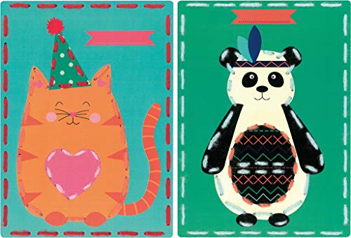 Vervaco Stickkarte für Kinder aus Karton, Cat and Panda, 18.5 x 26cm von Vervaco
