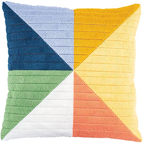 Vervaco Stickpackung Kissen Langstich Set FARBIGE DREIECKE Stickerei Set Anfänger Basteln Erwachsene Kreativ Set ca. 40 x 40 cm Bastelset Handwerker Handarbeit Zubehör Geschenkset von Vervaco