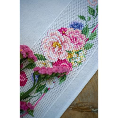 Vervaco Stickpackung Tischdecke Zählmusterpackung Kreuzstich Blumen & Schmetterlinge Stickdecken zum Selbersticken Stickset Weihnachten Kreativ Set für Erwachsene 80 x 80 cm Kreatives Geschenk von Vervaco