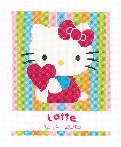 Vervaco Stickpackung Zählmuster Hello Kitty Gestreift, Baumwolle, Mehrfarbig, 19 x 23 x 0.3 cm von Vervaco