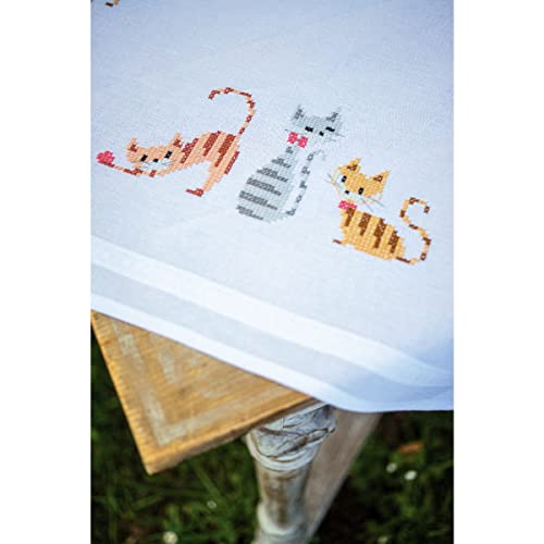 Vervaco Tischdecke Kreuzstich Set Katzen mit Streifen Stickbild gedruckt von Vervaco