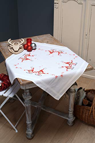 Vervaco Tischdecke Singende Wichtel, Stickbild vorgezeichnet Bedruckte Decke mit Webrand, Baumwolle, Mehrfarbig, 80 x 80 x 0,3 cm von Vervaco
