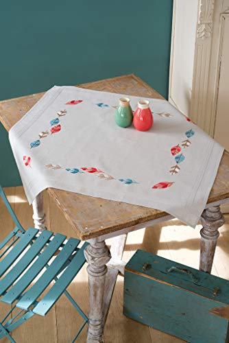 Vervaco Tischdecke vorgezeichnet Klassische Stickerei Stickpackung, Baumwolle, Weiß, 80 x 80 x 0,3 cm von Vervaco