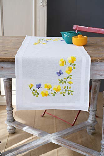 Vervaco Tischläufer Frühlingsblumen, Stickbild vorgezeichnet Bedruckte Läufer mit Webrand, Baumwolle, Mehrfarbig, 40 x 100 x 0,3 cm von Vervaco