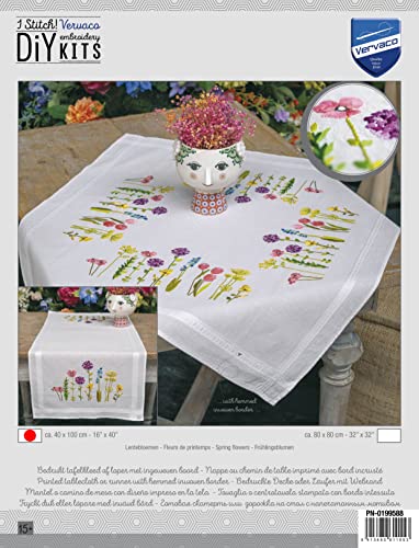 Vervaco Tischläufer Plattstich Set Frühlingsblumen Stickbild gedruckt von Vervaco
