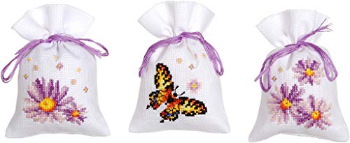 Vervaco Tütchen Lila & Schmetterling Aida 3er Set Kreuzstichpackung, Weiß, 8 x 12 x 0,3 cm Vervaco Tütchen Lila & Schmetterling Aida 3er Set Kreuzstichpackung, Weiß, 8 x 12 x 0,3 cm von Vervaco
