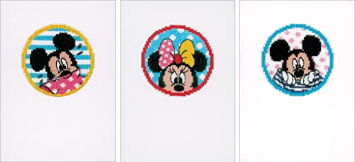 Vervaco WD Grußkarten Mickey & Minnie Aida 3er Set Kreuzstickpackung zum Auszählen, weiß, 10,5 x 15 x 0,3 cm von Vervaco