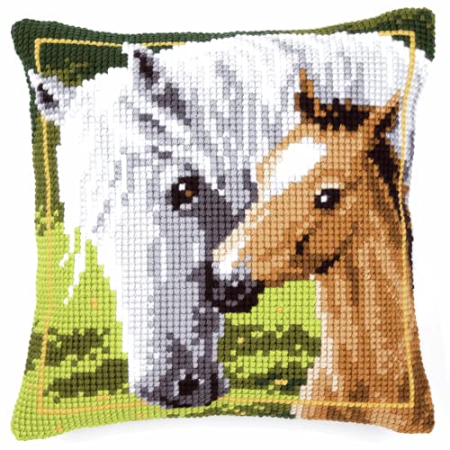 VERVACO Kreuzstich Stickpackungen Kissen Stickerei Set Anfänger Vorgedruckt Wei e Stute mit Fohlen DIY Set Kreativ Set Für Erwachseneca. 40 x 40 cm Bastelset Handwerker Haus Dekoration von Vervaco