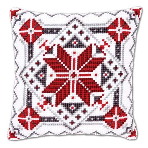 VERVACO Kreuzstich Stickpackungen Kissen Stickerei Set Anfänger Vorgedruckt Eiskristall II DIY Set Kreativ Set Für Erwachsene Dekoratives Kissen ca. 40 x 40 cm Bastelset Handwerker Haus Dekoration von Vervaco