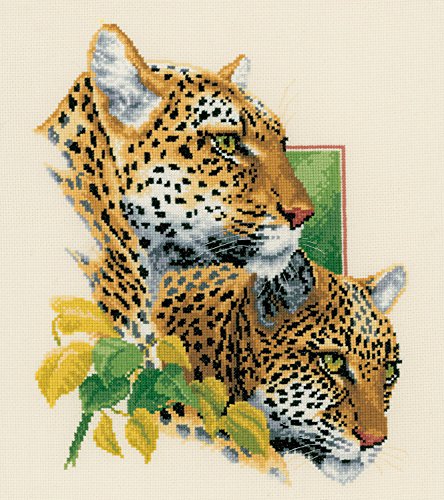 Vervaco Zählmuster 2 Leoparden Aida Zählmusterpackung-Stickpackung im gezählten Kreuzstich, Baumwolle, Mehrfarbig, 29 x 33 x 0.3 cm von Vervaco