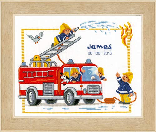 Vervaco Zählmuster Bei der Feuerwehr Zählmusterpackung-Stickpackung im gezählten Kreuzstich, Baumwolle, Mehrfarbig, 29 x 24 x 0.3 cm von Vervaco