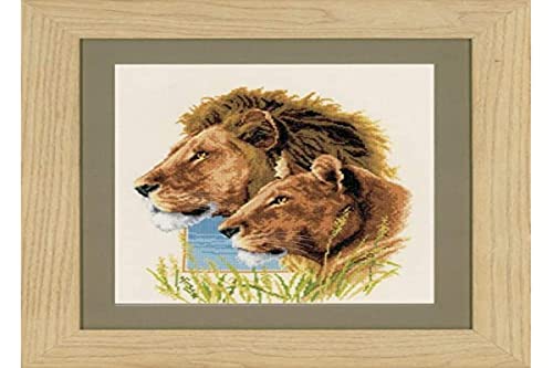 Vervaco Zählmuster Löwenpaar Aida Zählmusterpackung-Stickpackung im gezählten Kreuzstich, Baumwolle, Mehrfarbig, 29 x 33 x 0.3 cm von Vervaco