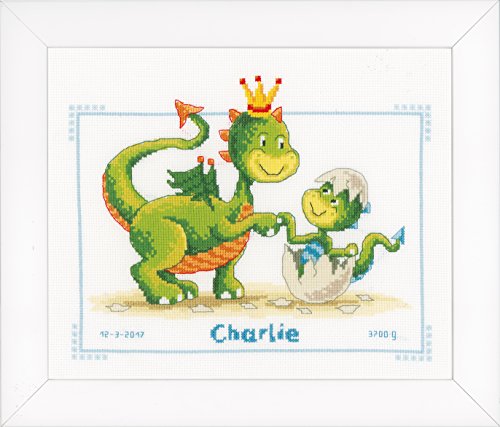 VERVACO Gezählter Kreuzstich Stickpackungen Stickset Baby Geburt Drache Wanddekoration Handarbeit Set für Erwachsene Kreatives Handwerk ca. 27 x 21 cm Geburt Geschenk Hausdeko von Vervaco