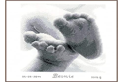 VERVACO Gezählter Kreuzstich Stickpackungen Stickset Baby Geburt Baby Füßchen Wanddekoration Handarbeit Set für Erwachsene Kreatives Handwerk ca. 18 x 20 cm Geburt Geschenk Hausdeko von Vervaco