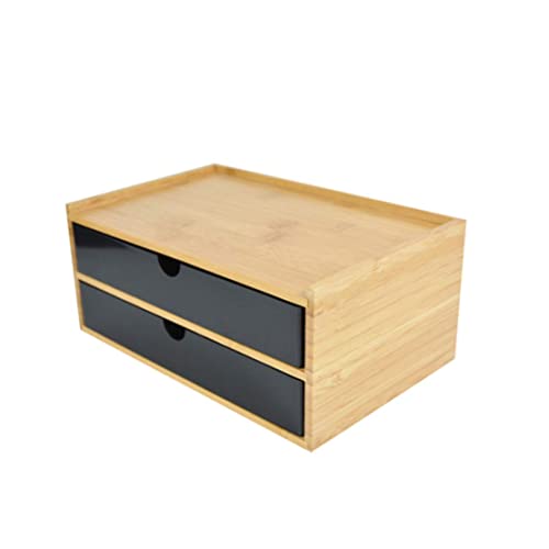 Desktop Schubladenbox Holz, Aufbewahrungsbox mit Schubladen Vintage Schmuckkästchen Holzkästchen Holzbox mit Schubfach Organizer Holz Tischkommode zur Aufbewahrung (Schwarz, 2 Stöckig) von Verve Jelly
