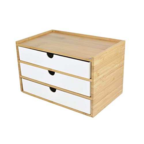 Desktop Schubladenbox Holz, Aufbewahrungsbox mit Schubladen Vintage Schmuckkästchen Holzkästchen Holzbox mit Schubfach Organizer Holz Tischkommode zur Aufbewahrung (Weiß, 3 Stöckig) von Verve Jelly