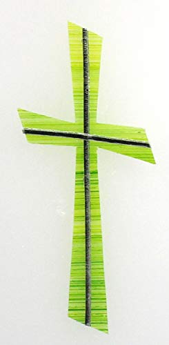 Verziermaterial Wachsmotiv Kreuz, frühlingsgrün gestreift mit silberfarbigen Wachsstreifen 11 x 5 cm - Wachskreuze für Kerzen - 9696 - zum Kerzen gestalten und basteln. von Verziermaterial