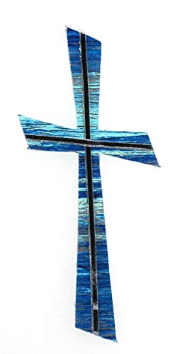 Verziermaterial Wachsmotiv Kreuz blau silber, multicolor mit silberfarbigen Wachsstreifen 11 x 5 cm - Wachsornament Kreuz, Wachsdekore für Kerzen - 9695 - zum Kerzen gestalten und basteln. von Verziermaterial