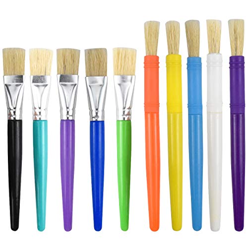 10 Stück Kinder Malpinsel Malerei Acryl Pinsel Aquarell Malpinsel Ölmalpinsel Natur Borstenpinsel Set für Ölgemälde, Rundkopf Pinselset für Anfänger Schule Malpraxis DIY Graffiti von Vesaneae