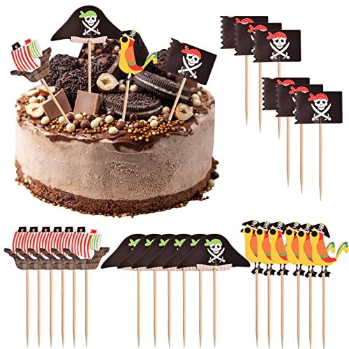 Vesaneae 24 Stück Pirate Tortenstecker, Piraten Kuchendeckel, Cupcake Topper, Birthday Kuchenaufsatz, Kuchendeko für Piraten Thema Junge Kinder Geburtstag Party Halloween Party Muffin Cupcake Deko von Vesaneae