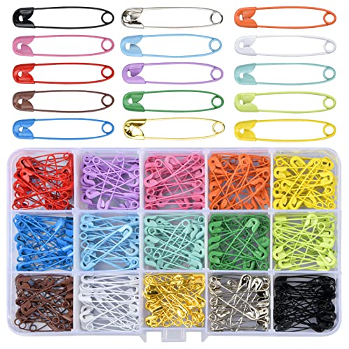 Vesaneae 300 Stück Sicherheitsnadeln Bunte, 31mm Kleine Sicherheitsnadeln, Metall Sicherheitsnadeln Rostbeständig, Sicherheitsnadeln Nähzubehör Kit für Nähen Stricken Kleidung DIY Handwerk, 15 Farben von Vesaneae