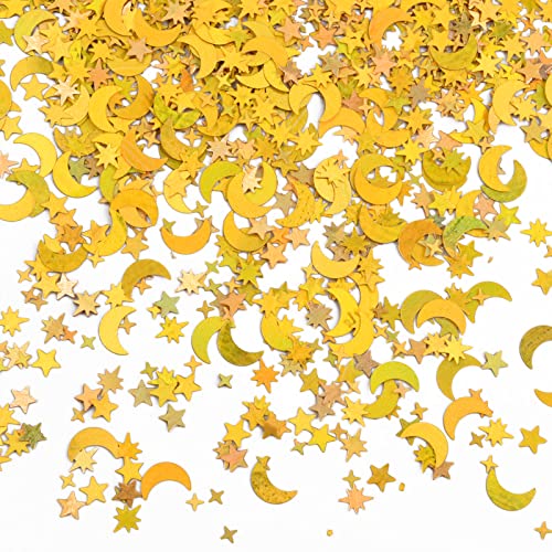 Vesaneae 30g 4000 Stück Stern und Mond Konfetti, Glitzer Konfetti, Gold Silber Metallic Konfettii, Stern Mond Pailletten, für Hochzeit Feste Party Geschenk Deko Handwerk DIY Fensterdeko (Golden) von Vesaneae