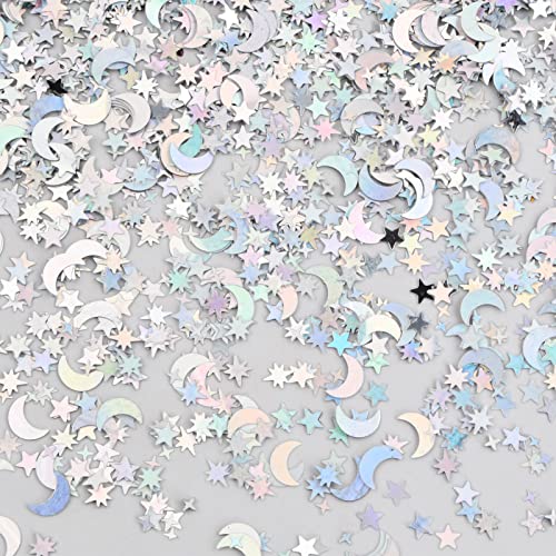Vesaneae 30g 4000 Stück Stern und Mond Konfetti, Glitzer Konfetti, Gold Silber Metallic Konfetti, Stern Mond Pailletten, für Hochzeit Feste Party Geschenk Deko Handwerk DIY Fensterdeko (Silber) von Vesaneae