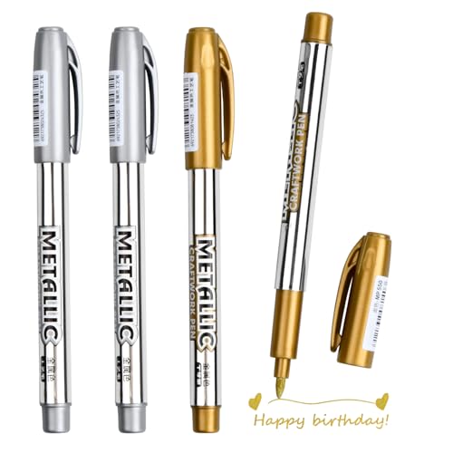 Vesaneae 4 Stück Gold Silber Metallic Marker Stifte Set,Glänzende Highlight Marker Stifte,Permanente Acrylmarker für Kartenherstellung Malerei Album von Vesaneae