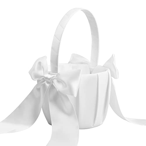 Vesaneae Weiß Hochzeit Blumenkorb, Streukörbchen Korb für Blumenkinder, Blumenmädchen Korb mit Bowknot, Satin Blumenkörbe, Blumenkinderkörbchen für Hochzeit Party Vesaneae Weiß Hochzeit Blumenkorb, Streukörbchen Korb für Blumenkinder, Blumenmädchen Korb mit Bowknot, Satin Blumenkörbe, Blumenkinderkörbchen für Hochzeit Party von Vesaneae