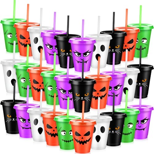 Vesici 30 Stück Becher mit Deckel und Strohhalmen, Halloween-Partyzubehör, 473 ml, wiederverwendbarer Kunststoffbecher, Kürbis, Totenkopf, Geist, Trinkbecher, Kaltwasserflasche, Eiskaffeetasse für Vesici 30 Stück Becher mit Deckel und Strohhalmen, Halloween-Partyzubehör, 473 ml, wiederverwendbarer Kunststoffbecher, Kürbis, Totenkopf, Geist, Trinkbecher, Kaltwasserflasche, Eiskaffeetasse für von Vesici