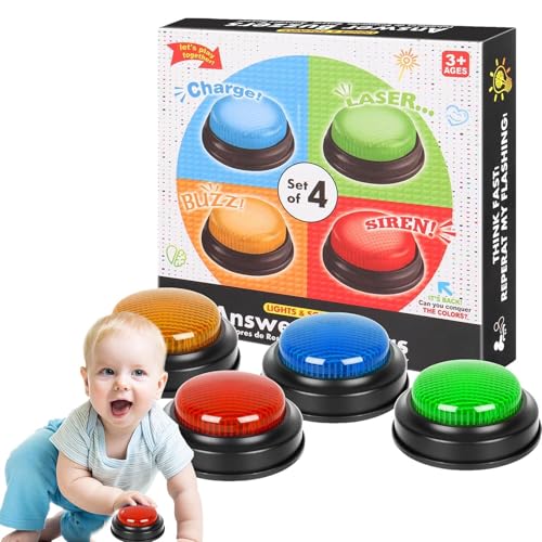 Vesidoloy Antwort-Summer 4er Set Buzzer für Trivia-Spiele Schnellantwort-Taste für Spielshow Family Night Answering Summer für Raten, Debatte, Abstimmung, Wettbewerb Vesidoloy Antwort-Summer 4er Set Buzzer für Trivia-Spiele Schnellantwort-Taste für Spielshow Family Night Answering Summer für Raten, Debatte, Abstimmung, Wettbewerb von Vesidoloy