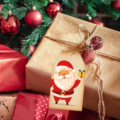 Vesidoloy Weihnachtsanhänger mit Schnur,Weihnachtsgeschenkanhänger mit Schnur - Weihnachtsanhänger 60 Stück Weihnachtsbaumschmuck,Weihnachts-Cartoon-Etiketten, Weihnachtsdekorationsanhänger für von Vesidoloy