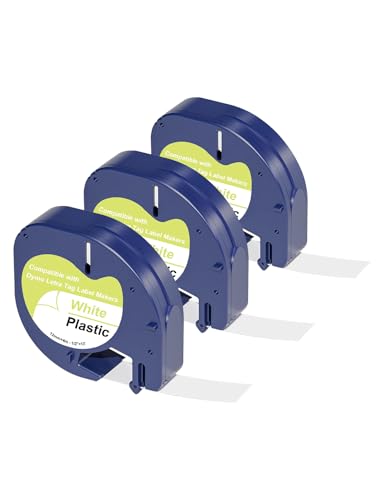 3 x Veson Kompatibel Etiketten für Dymo Etikettenband Letratag 12mm x 4m,Kompatible Schriftband als Ersatz für Dymo LetraTag Plastic White für Dymo LT-100H LT-100T 200B XR XM, Schwarz auf Weiß 91221 von Veson