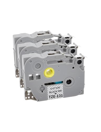 3 x Veson Kompatibel mit TZe-131 TZe-131 TZe131 TZ 131 Brother P-Touch Bänder 12mm x 8m Laminiertes Schriftband für Ptouch PT H105 H110 1000 1005 1010 D400 Cube - Schwarz auf klar von Veson