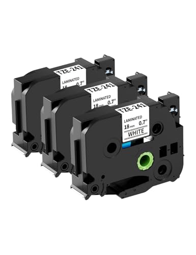 3 x Veson Kompatibel mit TZe-241 TZe241 TZc-241 Brother P-Touch Bänder 18mm TZ TZe Tape White Laminiertes Schriftband für PT-D450VP PT-E500VP PTD600VP PTP750W PT-D400 PT-E300VP PT-P900W H500 von Veson