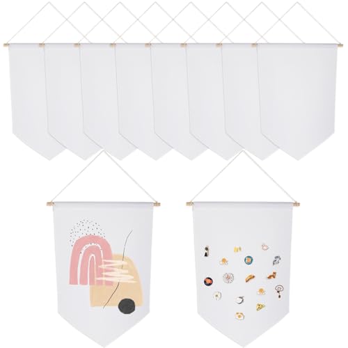 10-teiliges Wandkunst-Leinwand-Banner-Set, leere hängende Display-Flaggen für Emaille-Pin- und Abzeichen-Vitrinen, inklusive Stangen und Seilen von Vestamore