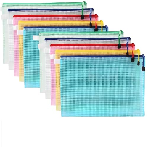 20 wasserdichte PVC-Netztaschen mit Reißverschluss im A4-Format mit 40 Etiketten, 5 verschiedene Farben, für Büro und Zuhause von Vestamore