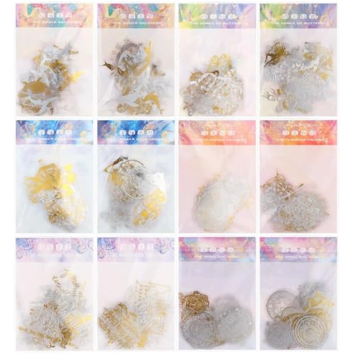 360 Stück Holografische Glitzer Aufkleber Set, Selbstklebende Transparente Dekorative Aufkleber, Golden Glitter Decals für Scrapbook, Schriftzug, Fotoalbum, 12 Sortierte Beutel 360 Stück Holografische Glitzer Aufkleber Set, Selbstklebende Transparente Dekorative Aufkleber, Golden Glitter Decals für Scrapbook, Schriftzug, Fotoalbum, 12 Sortierte Beutel von Vestamore