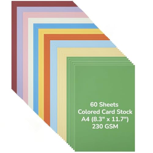 60 Blatt farbiges A4-Kartonpapier, 21,6 x 29,4 cm, 10 lebendige Farben, 230 g/m², glattes Bastelpapier für DIY-Projekte, Grußkarten, Sammelalben, Etiketten 60 Blatt farbiges A4-Kartonpapier, 21,6 x 29,4 cm, 10 lebendige Farben, 230 g/m², glattes Bastelpapier für DIY-Projekte, Grußkarten, Sammelalben, Etiketten von Vestamore