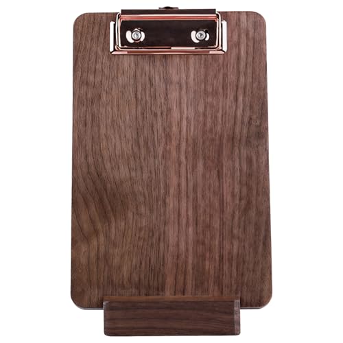 A6 Holz-Klemmbrett mit Metallclip, Walnussholz, kompakter Standfuß, verstellbares Loch zum Aufhängen, handgefertigtes Holz-Klemmbrett für Cafés, Büros, Restaurants und von Vestamore