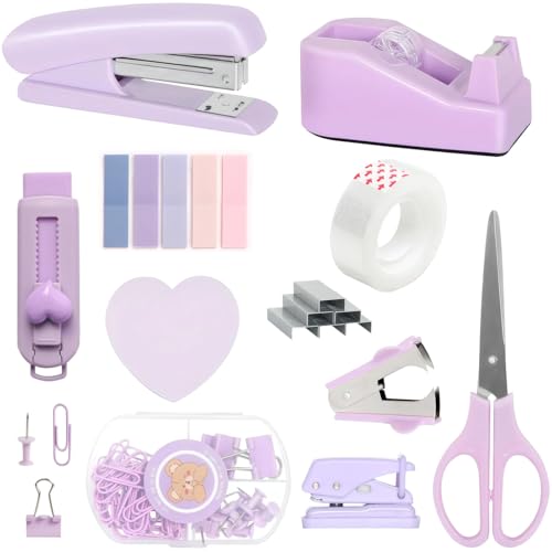 Komplettes Büro-Set mit Stanzer, Schere, Hefter, Klebebandwerkzeug, Clips, Haftnotizen, Organizer-Tablett, funktionales Schreibtischzubehör-Set von Vestamore