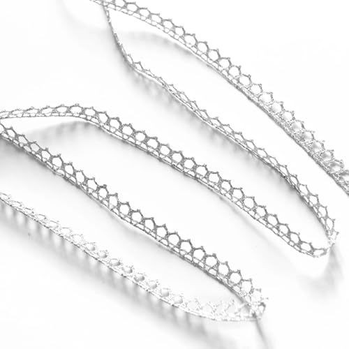 Spitzenband, 9 mm, Nylon, dekorativ, Vintage-Stil, für Cheongsam- und Lolita-Kostüme, silberfarben, metallisch, 9 mm Spitzenband, 9 mm, Nylon, dekorativ, Vintage-Stil, für Cheongsam- und Lolita-Kostüme, silberfarben, metallisch, 9 mm von Vestamore